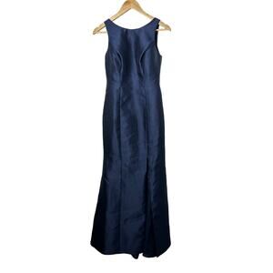 Alfred Sung Sleeveless Mermaid Gown w/ Cutout-Back & Bow Accent Navy Sz 2 NEW